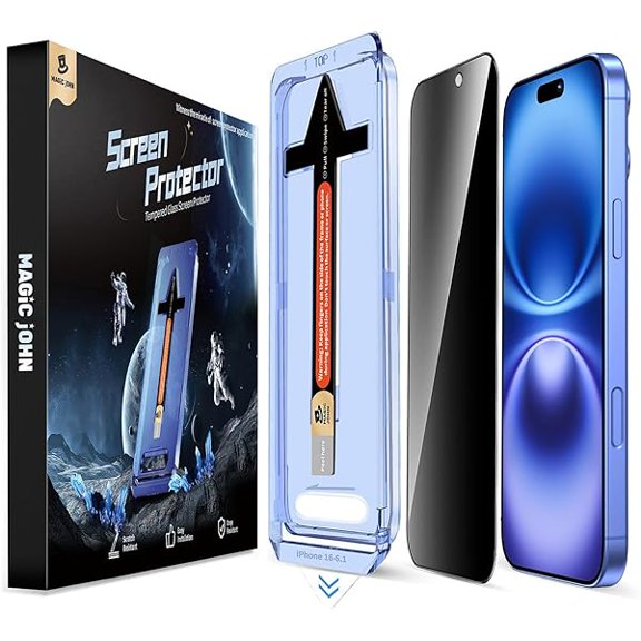 xzyuan 1 Pack for iPhone 16 (6.1) inch Privacy Tempered Glass Screen Protector, Auto Dust-Elimination, Bubble Free, Easy Installation
