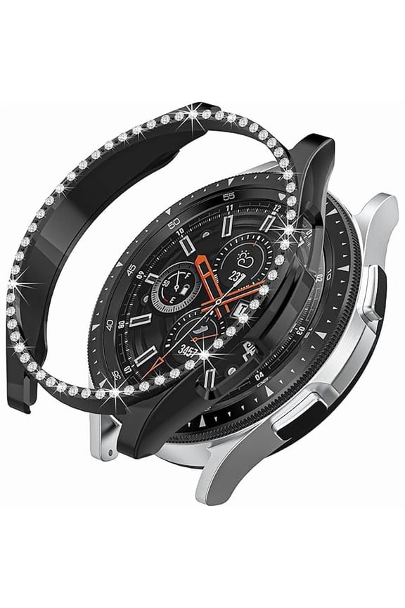 2 PCS Compatible for Samsung Galaxy Watch 4 Classic 46mm Case for Women, Hard PC Edge Bumper Case Bling Crystal Diamond Rhinestones Frame Protective Case Cover for Galaxy Watch 4 Classic 46mm
