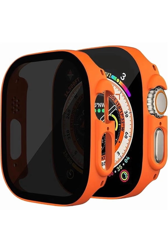 2 Pack for Apple Watch Ultra 3(2025)/Ultra 2/Ultra 49mm Privacy Screen Protector Case,Hard PC,Scratchproof,[Anti-Peeping] 9H Tempered Glass Protective Cover for iWatch Ultra 2/Ultra, Orange