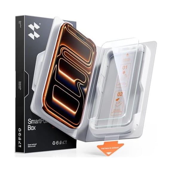 xzyuan 2-Pack Tempered Glass Screen Protector for iPhone 17 Pro Max, SmartPull Box Bubble-Free Instant Install Applicator, 9H Military-Grade Protection, Case-Friendly