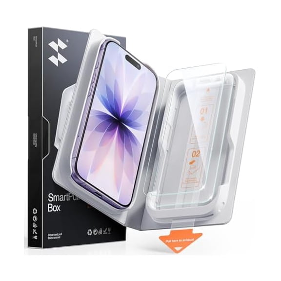 xzyuan 2-Pack Tempered Glass Screen Protector for iPhone 17, SmartPull Box Bubble-Free Instant Install Applicator, 9H Military-Grade Protection, Case-Friendly