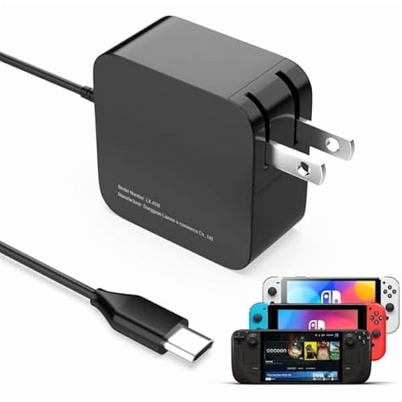 xzyuan 45W Steam Deck Charger Also for Nintendo Switch AC Adapter with 5.7Ft USB Type C Power Cord