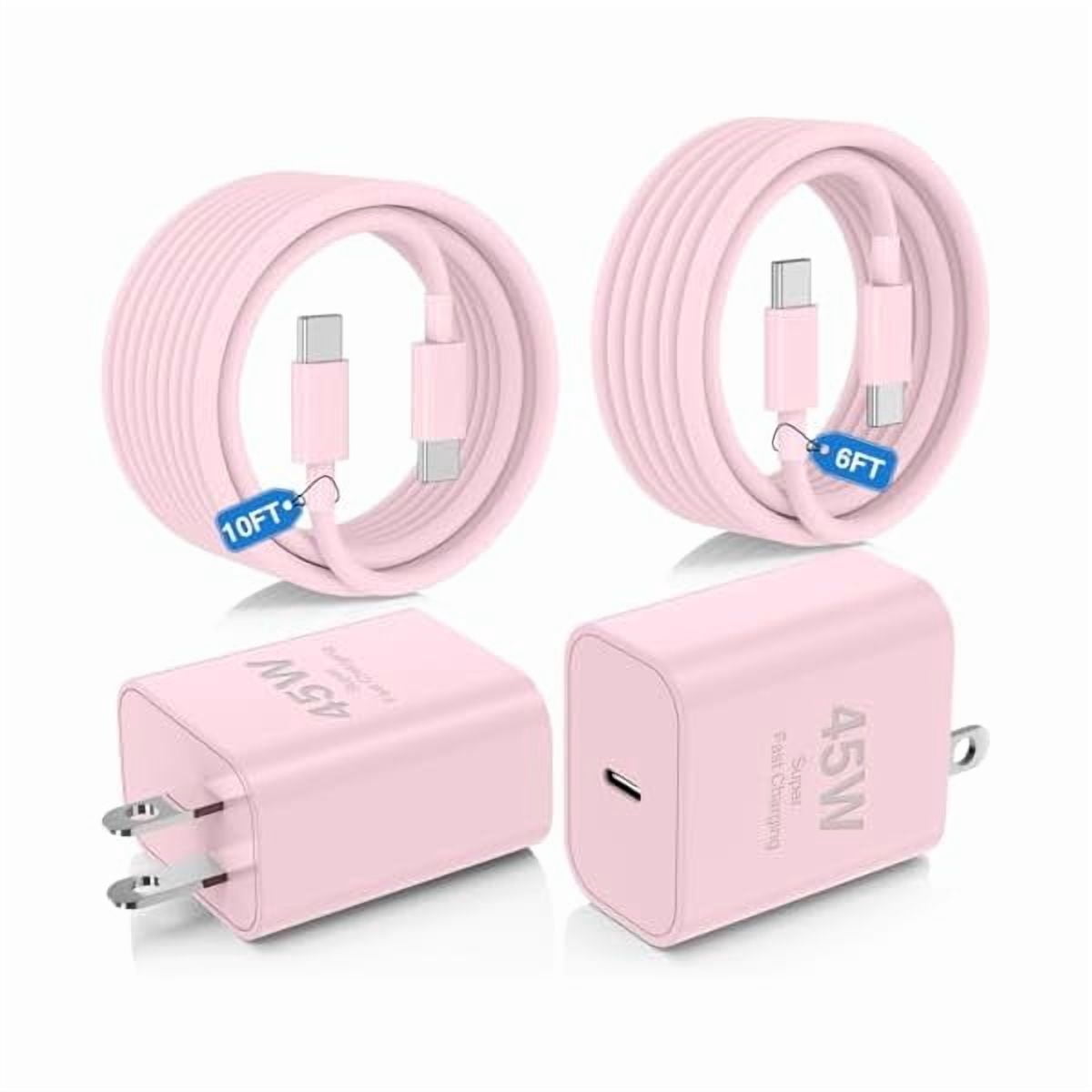 xzyuan 45W Super Fast Charger Type C for Samsung Galaxy S25/S24/S23 Ultra,USB C Android Phone Charger with 6FT/10FT Type C Cords for Galaxy S25/S24/S23+/S22 Plus/S20,iPhone 17/16/15 Pro Max-Pink