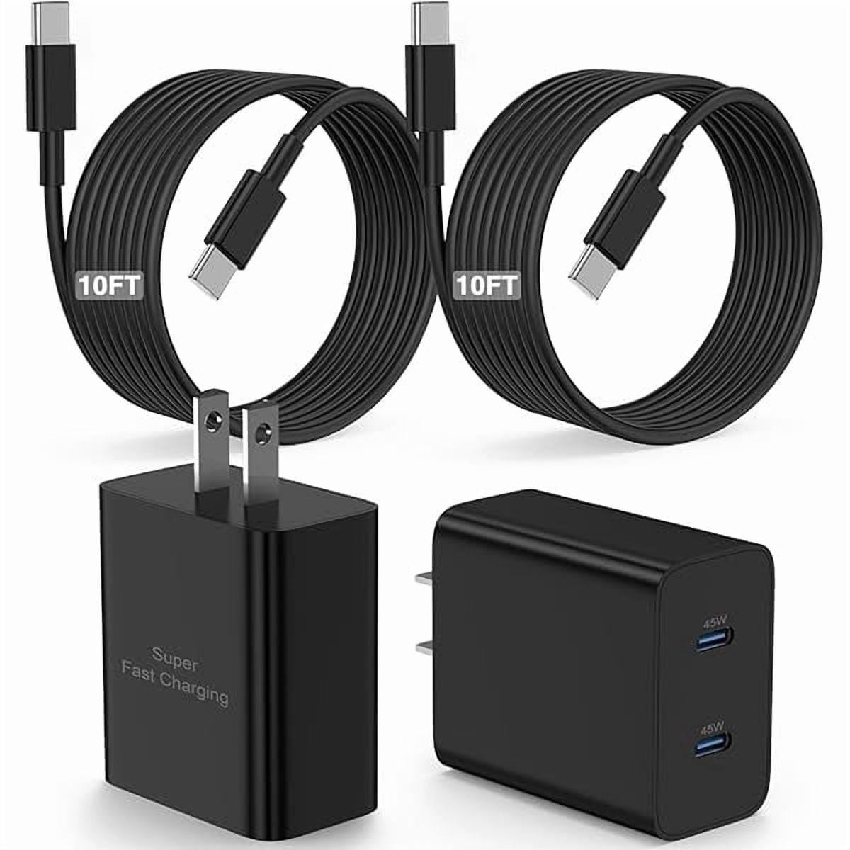 xzyuan 45W Super Fast Charger USB C, 2-Pack Dual Port Type C Charger Fast Charging,with 10/10FT Cable&Cord for Samsung Galaxy S25 Ultra/S24 Ultra/S23/S22/S21/S20+, iPhone16/15