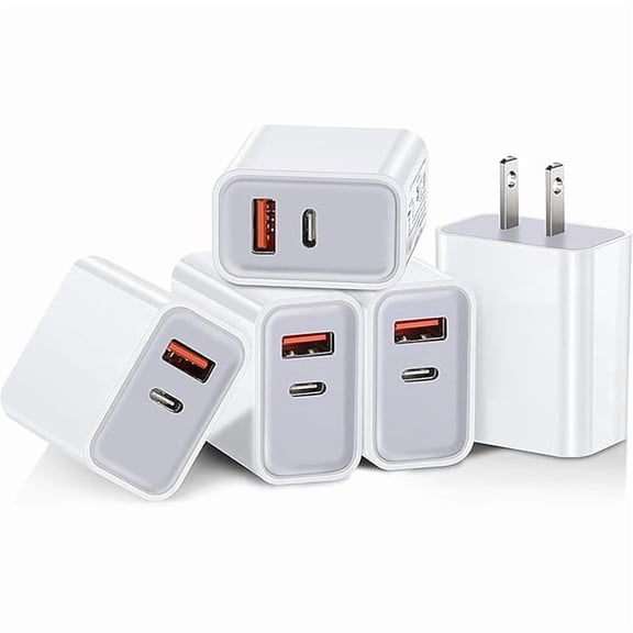 xzyuan 5 Pack USB C Wall Charger Block Dual Port PD Power Delivery Fast Type C Charging Block USB C Adapter Plug Box Brick Cube for iPhone 15 Pro Max, Google Pixel 6 5, Samsung Galaxy (White)
