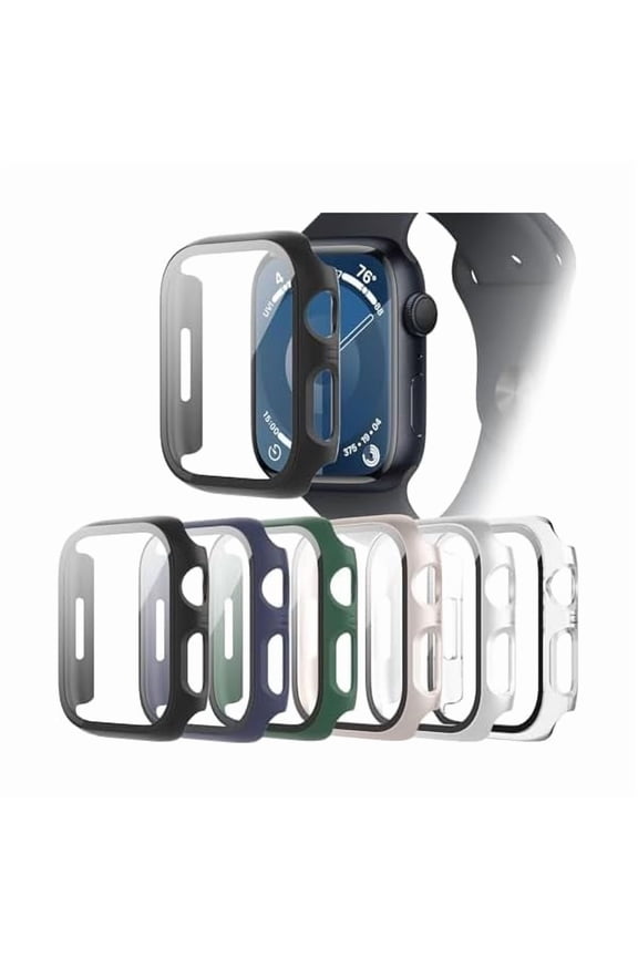 6-Pack Case Compatible with Apple Watch Series 9 8 7 41mm with Tempered Glass Screen Protector, Ultra-Thin Hard PC Full Protective Face Cover Bumper for iWatch 41 mm