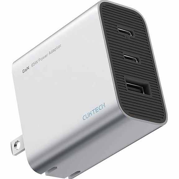 xzyuan 65W USB C Charger, GaN III PD Fast Charger, PPS 3-Port Compact Foldable Adapter Compatible with MacBook Pro/Air, Dell XPS 13, iPhone 16/15Pro, Switch, Steam Deck, Galaxy S24 (Silvery, 3-Port)