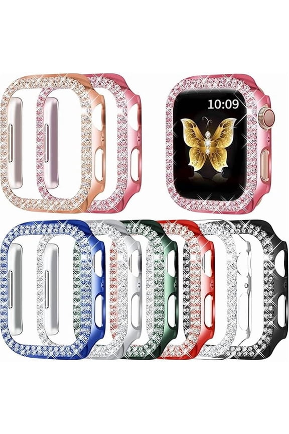 8 Pack Bling Case Compatible with Apple Watch Series 9 8 7 41MM, Diamond Bumper Crystal Hard PC Frame for iWatch 41MM Rhinestone Face Cover Smartwatch Accessories Women Girls