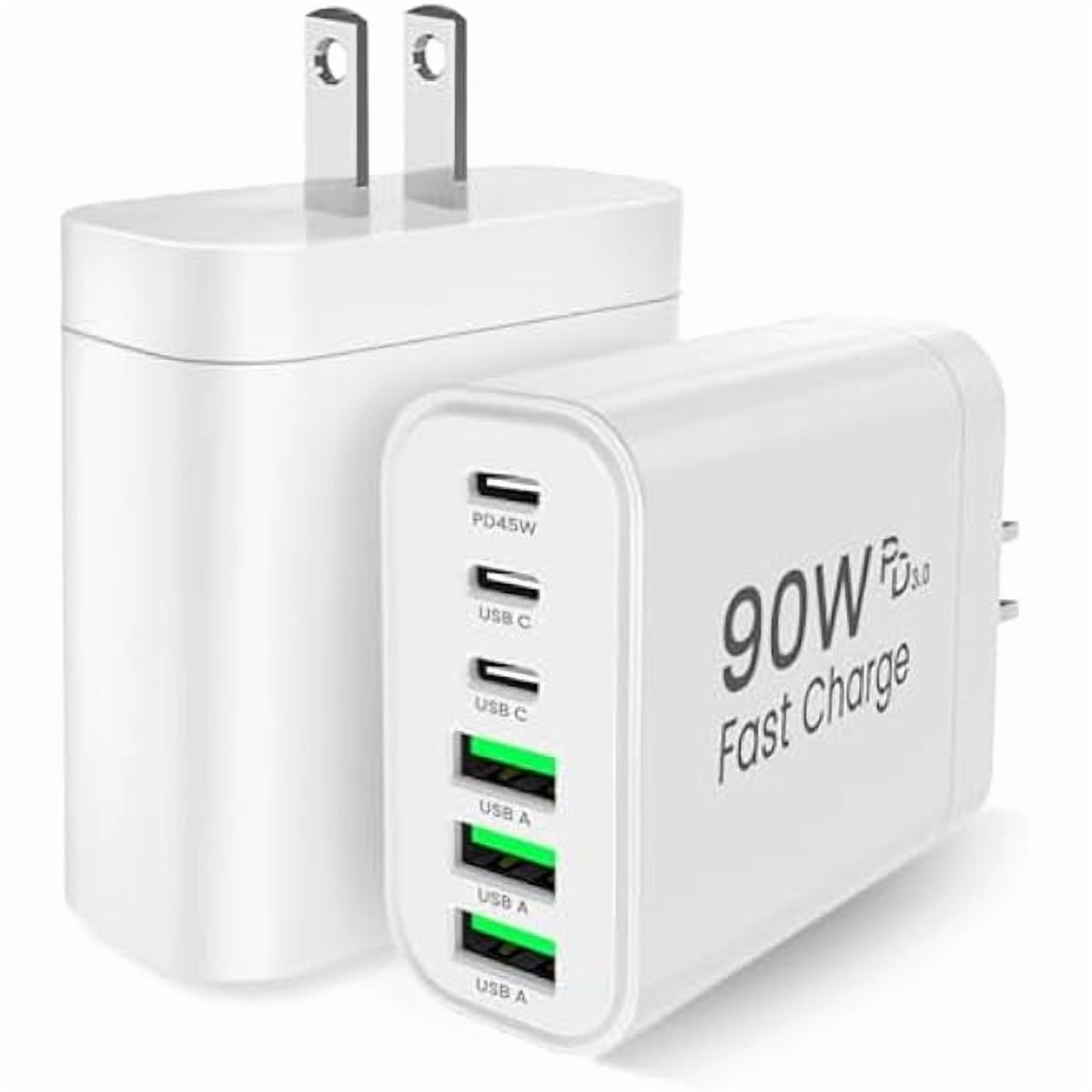 xzyuan 90W GaN USB C Charger Block [2 Pack],6-Port USB C Wall Charger Fast Charging 45W PD Power Adapter for MacBook Air/iPad Pro/iPhone 17Pro Max/Samsung Galaxy S24 Ultra/Tabs for Home Travel