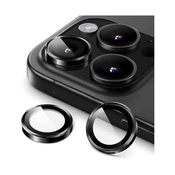 xzyuan Camera Lens Protector for iPhone 16 Pro 6.3-Inch and iPhone 16 Pro Max 6.9-Inch, 9H Tempered Glass Metal Individual Ring Cover, HD Clear, 1 Set (Black)