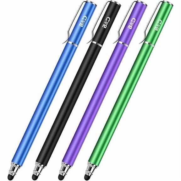 xzyuan Capacitive Stylus/Styli 2-in-1 Universal Touch Screen Pen for All Touch Screen Tablets/Cell Phones with 20 Extra Replaceable Soft Rubber Tips (4 Pieces, Black/Blue/Purple/Green)