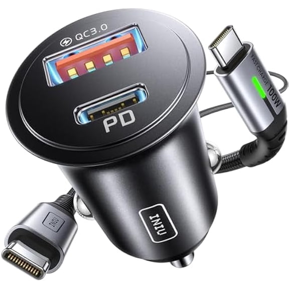 xzyuan Car Charger, Cigarette Lighter USB Charger Total 60W, 12V USB Socket with [1m] 100W Type C Cable Fast Charge, Car Phone Charge Adapter for iPhone 17 16 Samsung Laptops Switch 2 Car Accessories