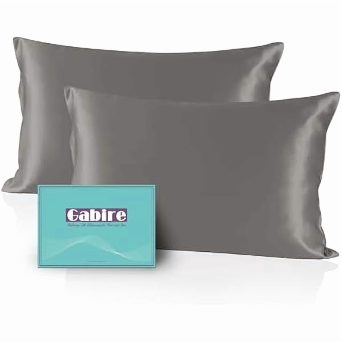 xzyuan Mulberry Silk Pillow Cases Set of 2, Both Sides Real Silk Pillow Cover for Hair and Skin Cool Pillowcase Organic Silk Pillowcase 2 Pack with Hidden Zipper, Grey, Queen (20"×30")