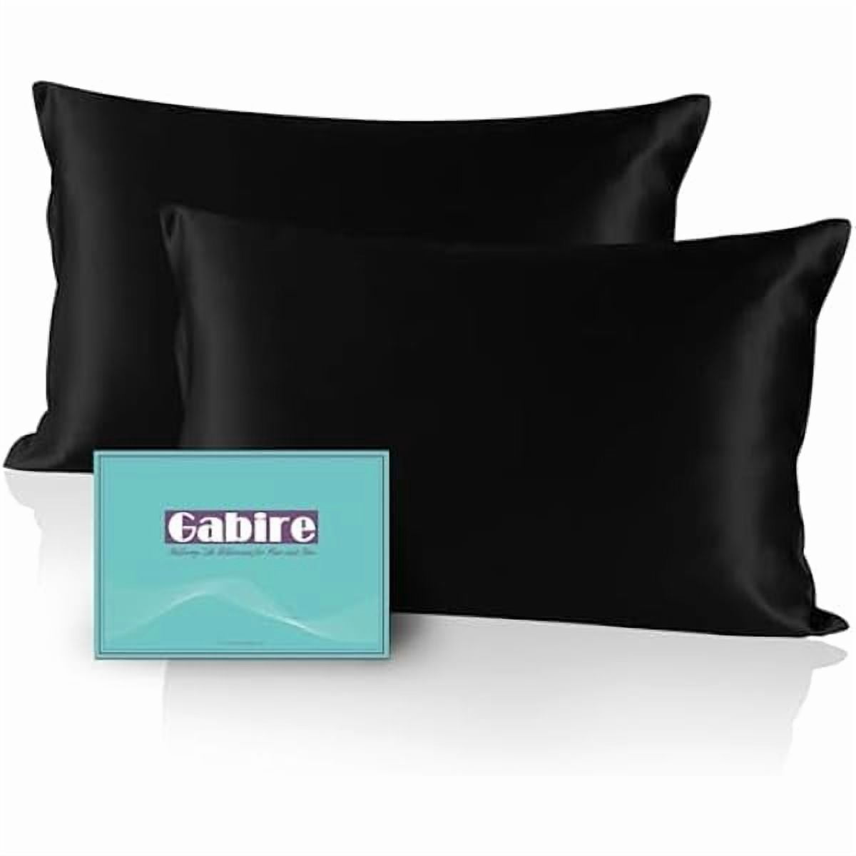 xzyuan Mulberry Silk Pillow Cases Set of 2, Both Sides Real Silk Pillow Cover for Hair and Skin Prevent Acne Pillowcase Organic Silk Pillowcase 2 Pack with Hidden Zipper, Black, Queen (20"×30")