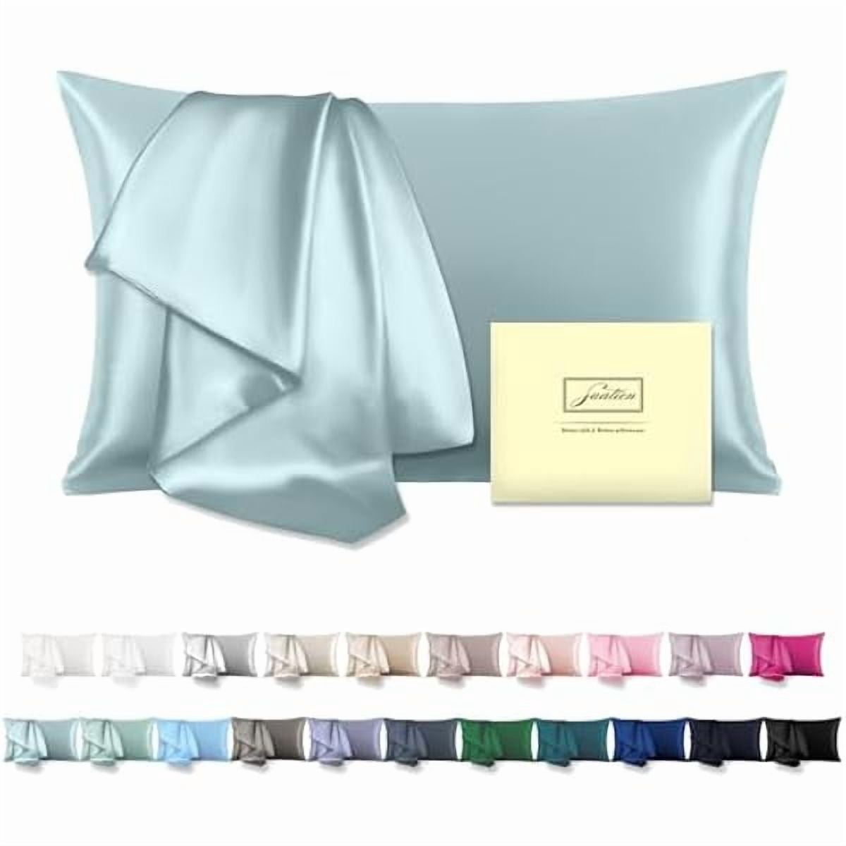 xzyuan Mulberry Silk Pillowcase for Hair and Skin Queen Size 20"X 30" Pillow Case with Hidden Zipper Soft Breathable Smooth Cooling Silk Pillow Covers for Sleeping (Haze Blue,Queen,1Pcs)