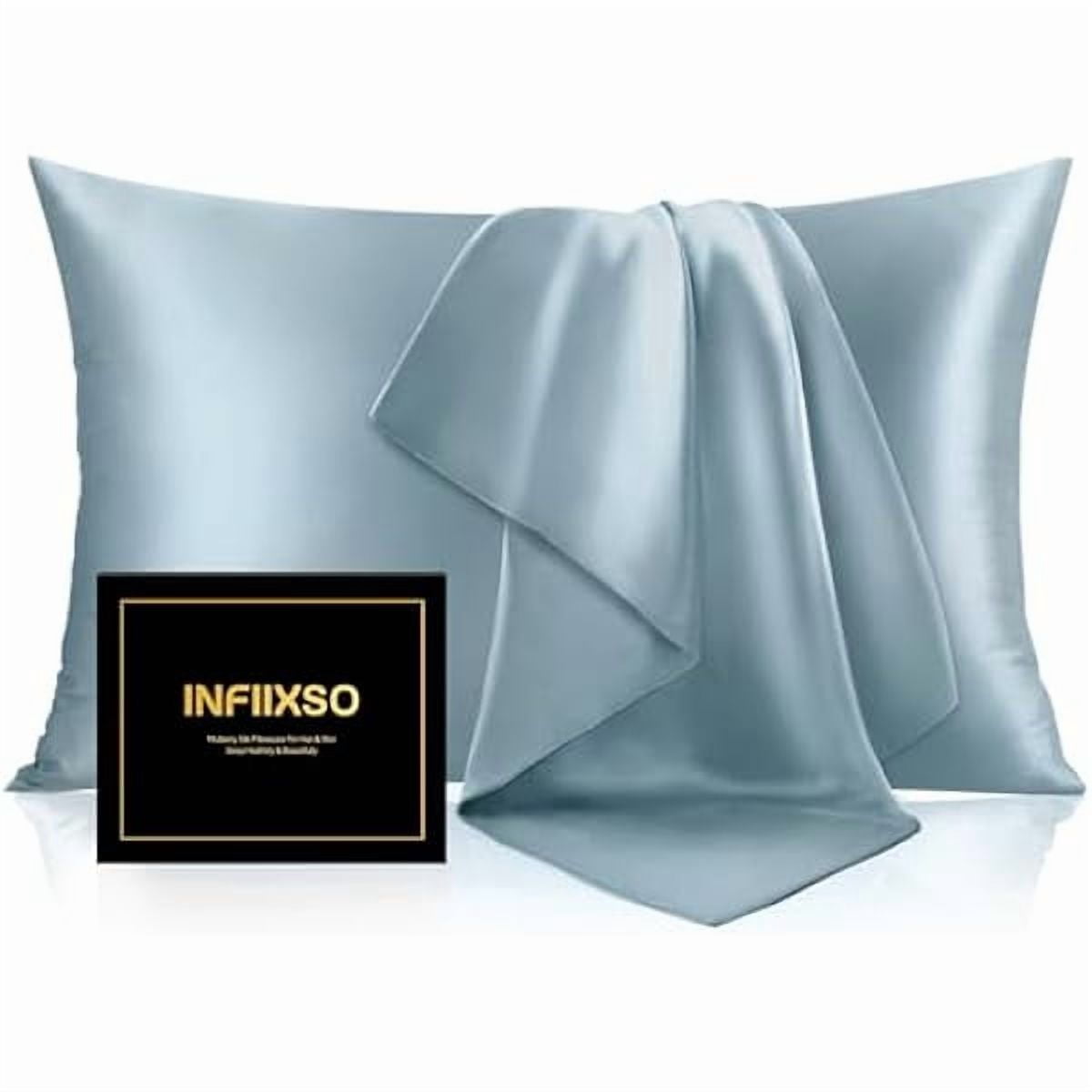 xzyuan Mulberry Silk Pillowcase for Hair and Skin, Silk Pillow Cases Queen Size with Hidden Zipper 20"x30", Extraordinary Smooth and Soft Cooling Pillow Cases for Hot Sleepers(Airy Blue, 1 Pack)