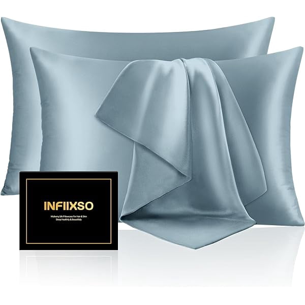 xzyuan Mulberry Silk Pillowcase for Hair and Skin, Silk Pillow Cases Queen Size Set of 2 with Hidden Zipper 20"x30", Ultra Smooth and Soft Cooling Pillow Cases for Hot Sleepers(Airy Blue, 2 Pack)