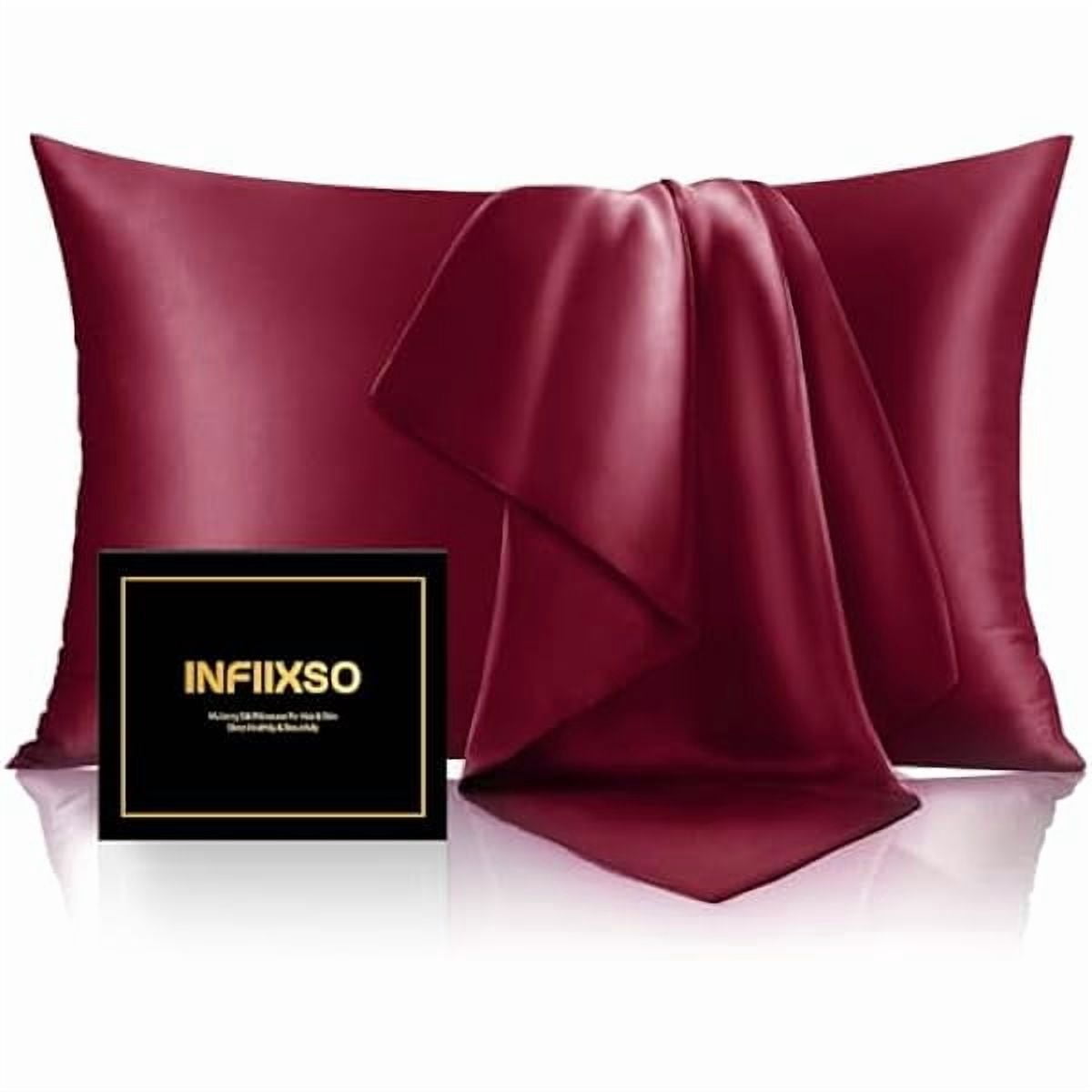 xzyuan Mulberry Silk Pillowcase for Hair and Skin, Silk Pillow Cases Queen Size Set of 2 with Hidden Zipper 20x30 Inches, Smooth and Soft Cooling Pillow Cases for Hot Sleepers(Burgundy, 2 Pack)