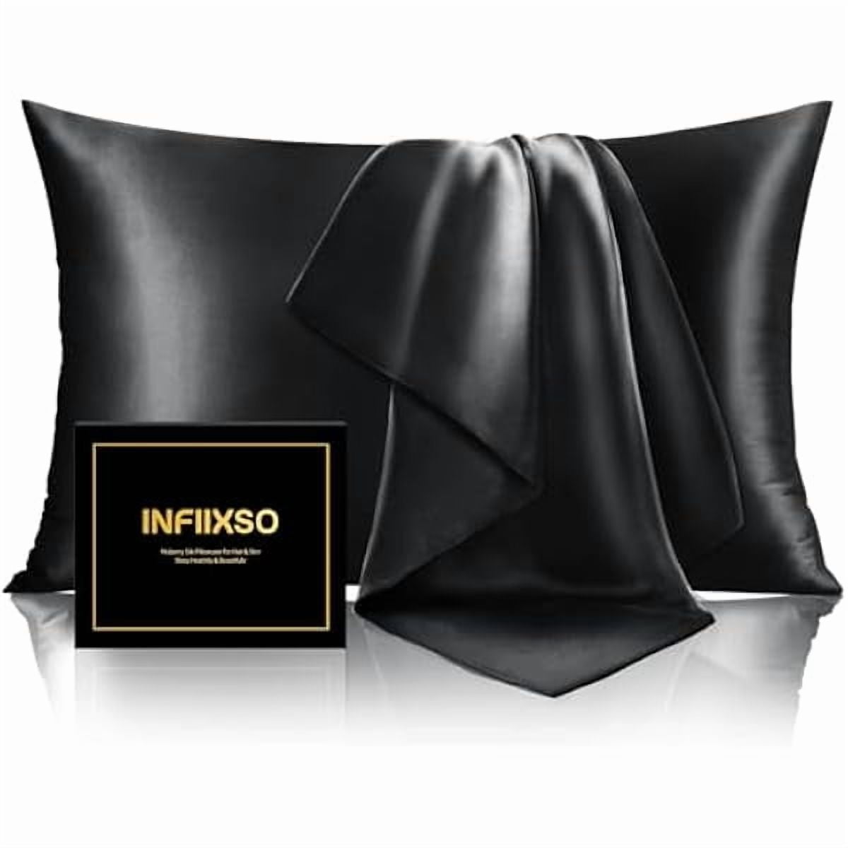 xzyuan Mulberry Silk Pillowcase for Hair and Skin, Silk Pillow Cases Queen Size Set of 2 with Hidden Zipper 20x30 Inches, Ultra Smooth and Soft Cooling Pillow Cases for Hot Sleepers(Black, 2 Pack)