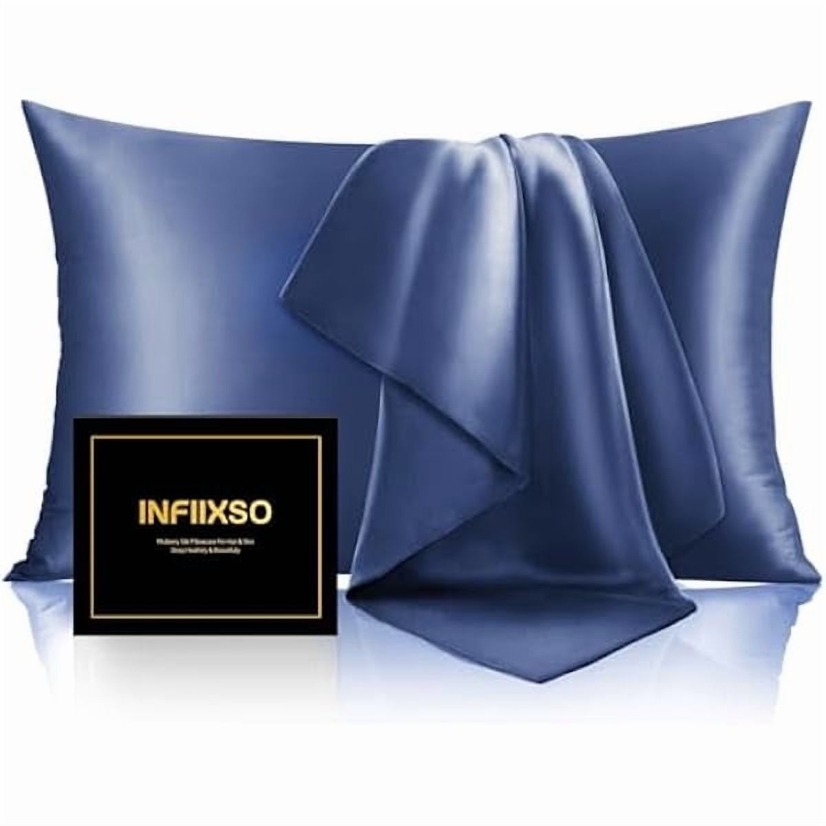 xzyuan Mulberry Silk Pillowcase for Hair and Skin, Silk Pillow Cases Queen Size Set of 2 with Hidden Zipper 20x30 Inches, Ultra Smooth and Soft Cooling Pillow Cases for Hot Sleepers(Navy, 2 Pack)