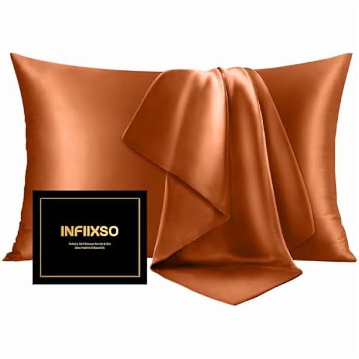 xzyuan Mulberry Silk Pillowcase for Hair and Skin, Silk Pillow Cases Queen Size Set of 2 with Hidden Zipper 20x30 Inches, Ultra Smooth and Soft Cooling Pillow Cases for Hot Sleepers(Orange, 2 Pack)