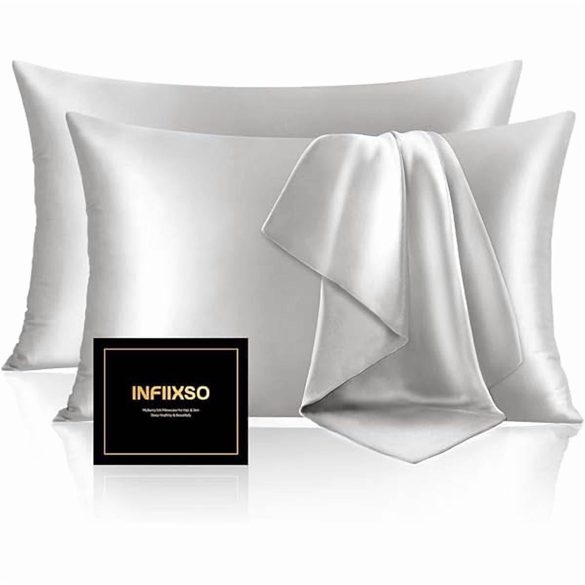 xzyuan Mulberry Silk Pillowcase for Hair and Skin, Silk Pillow Cases Queen Size Set of 2 with Hidden Zipper 20x30 Inches, Ultra Soft Cooling Pillow Cases for Hot Sleepers(Light Grey, 2 Pack)