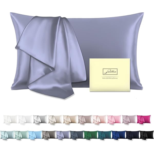 xzyuan Natural Mulberry Silk Pillowcase for Hair and Skin Queen Size 20"X30" Pillow Case with Hidden Zipper Soft Breathable Smooth Cooling Silk Pillow Covers for Sleeping (Grayish Blue,Queen,1Pcs)
