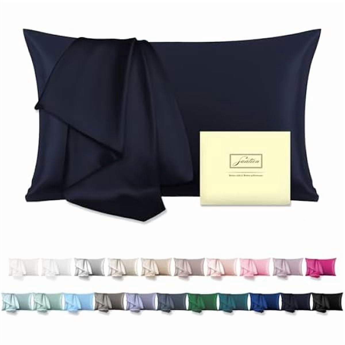 xzyuan Natural Mulberry Silk Pillowcase for Hair and Skin Queen Size 20"X30" Pillow Case with Hidden Zipper Soft Breathable Smooth Cooling Silk Pillow Covers for Sleeping (Navy Blue,Queen,1Pcs)
