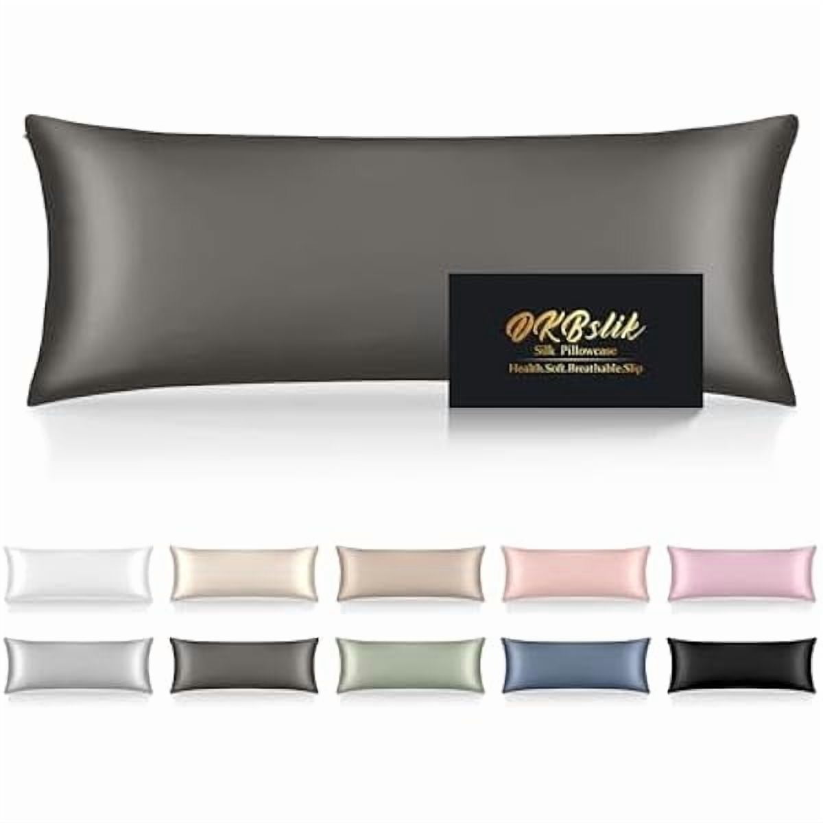 xzyuan Silk Body Pillow Cases, Mulberry Silk Body Pillow Cover with Zipper, Smooth, Anti Acne, Cooling Sleep Both Sides Natural Silk Satin 20x54 Body Pillowcase, Gifts for Women Men, Dark Gray