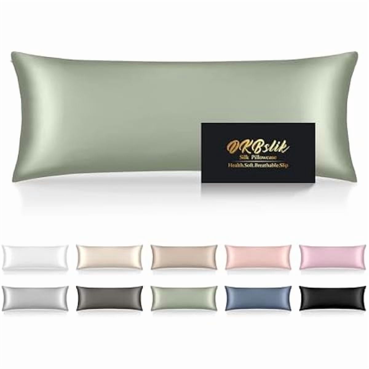 xzyuan Silk Body Pillow Cases, Mulberry Silk Body Pillow Cover with Zipper, Smooth, Anti Acne, Cooling Sleep Both Sides Natural Silk Satin 20x54 Body Pillowcase, Gifts for Women Men, Sage Green