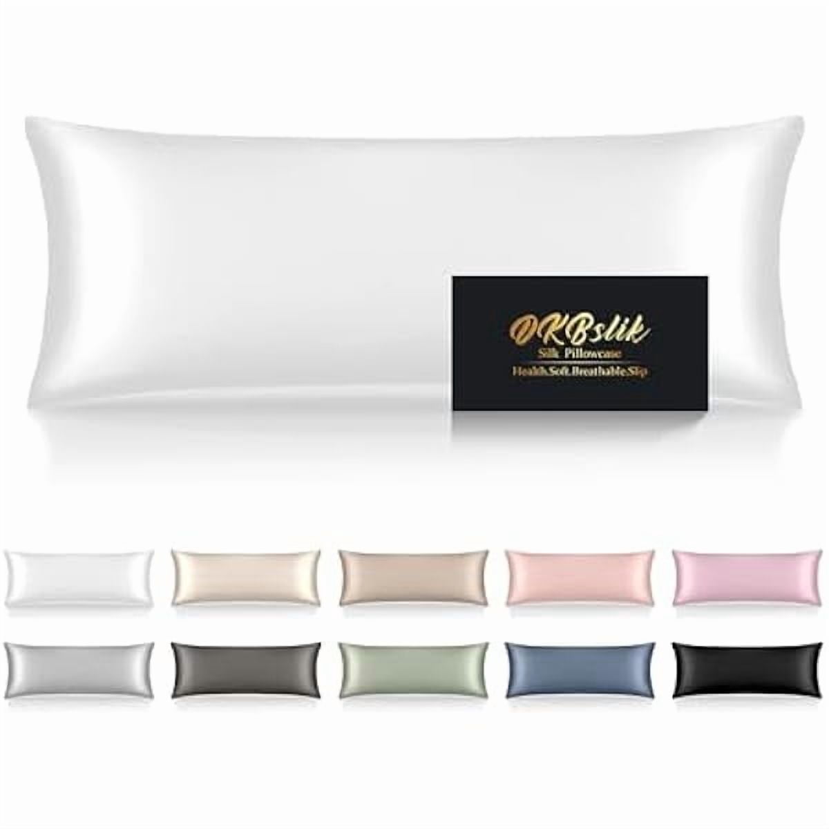 xzyuan Silk Body Pillow Cases, Mulberry Silk Body Pillow Cover with Zipper, Smooth, Anti Acne, Cooling Sleep Both Sides Natural Silk Satin 20x54 Body Pillowcase, Gifts for Women Men, White