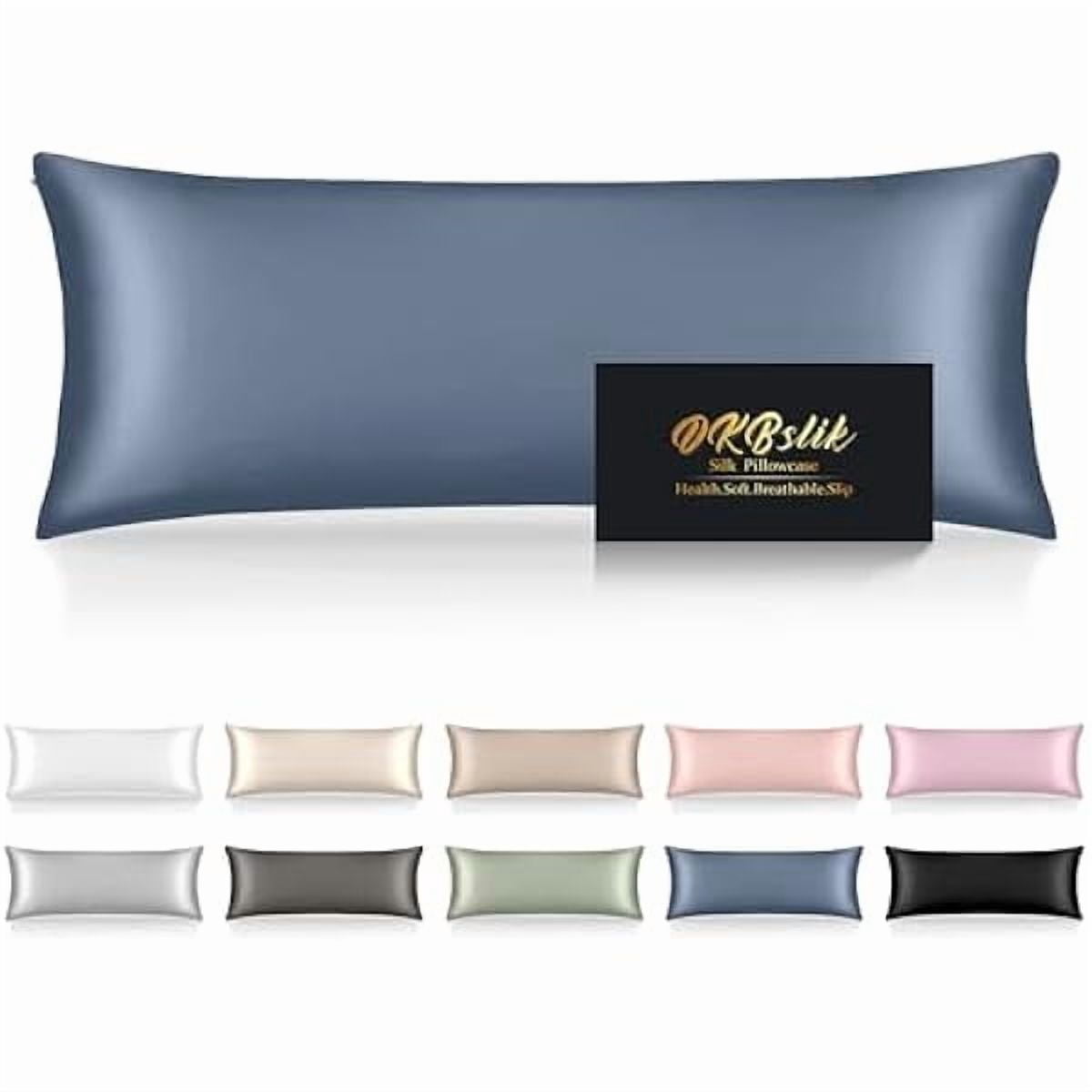 xzyuan Silk Body Pillow Cases, Mulberry Silk Body Pillow Cover with Zipper, Smooth, Anti Acne, Cooling Sleep Both Sides Natural Silk Satin 20x54 Body Pillowcase, Gifts for Women Men, Ash Blue