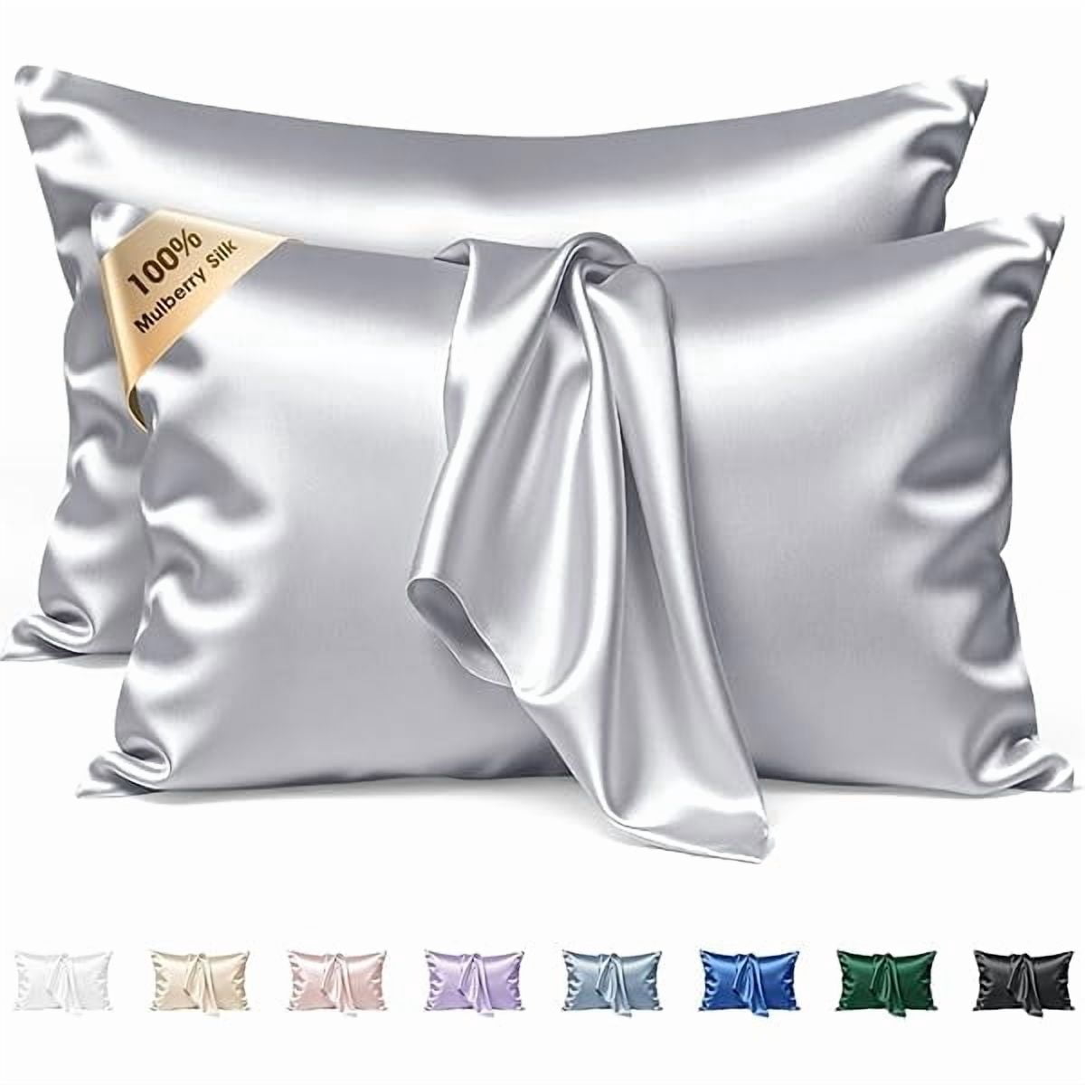 xzyuan Silk Pillow Cases 2 Pack Queen Size Mulberry Silk Pillowcase Set of 2 for Hair and Skin 30 x 20 Inches 22 Momme Both Side Grade 6A Silk Soft Breathable Cooling with Hidden Zipper, Grey
