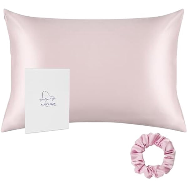 xzyuan Silk Pillowcase 200% Good Looks on You for Hair and Skin Care Soft Pillow Case with Random Color Scrunchie Gift Set Queen (1pc, Pale Pink)