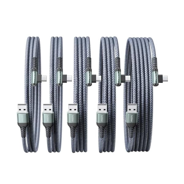 xzyuan USB C Charger 5-Pack [10/6.6/6.6/3.3/1.6ft] 3.1A Fast Charging, Right Angle, Nylon Braided, Compatible with Galaxy S22/21 Note20, LG V20