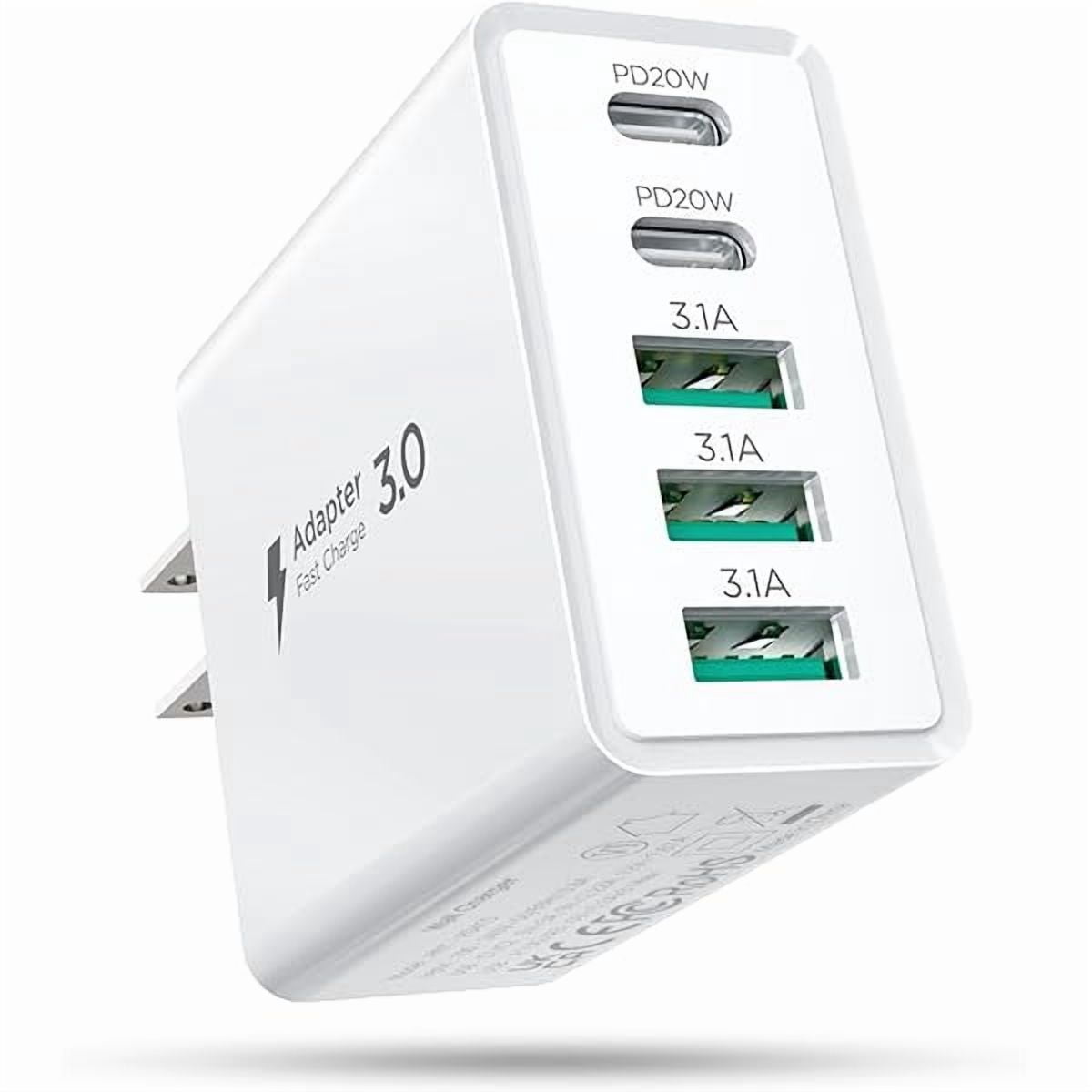 xzyuan USB C Wall Charger,[2-Pack] 50W Fast USB C Charger Block, 5-Port PD+QC Power Adapter Charging Box Brick for iPhone 15 14 13 12 11 Pro Max,iPad,Google Pixel,Samsung Galaxy and More-White