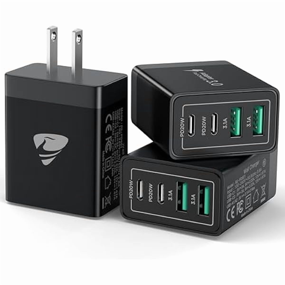 xzyuan USB C Wall Charger Block 3-Pack, 40W 4-Port PD Power Delivery Fast Type C Charging Block Plug Adapter for iPhone 15/14/13/12/11/Pro Max, XS/XR/X, iPad, Android Phones Charger Cube