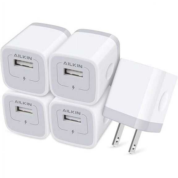 xzyuan USB Charger Wall Plug, [5Pack-1Port] Fast Charging Outlet AC Power Adapter Block Cube for iPhone, iPad, Samsung, Camera, Android or Type C Phones & Tablets Charge Multiple USB Hub Station Base