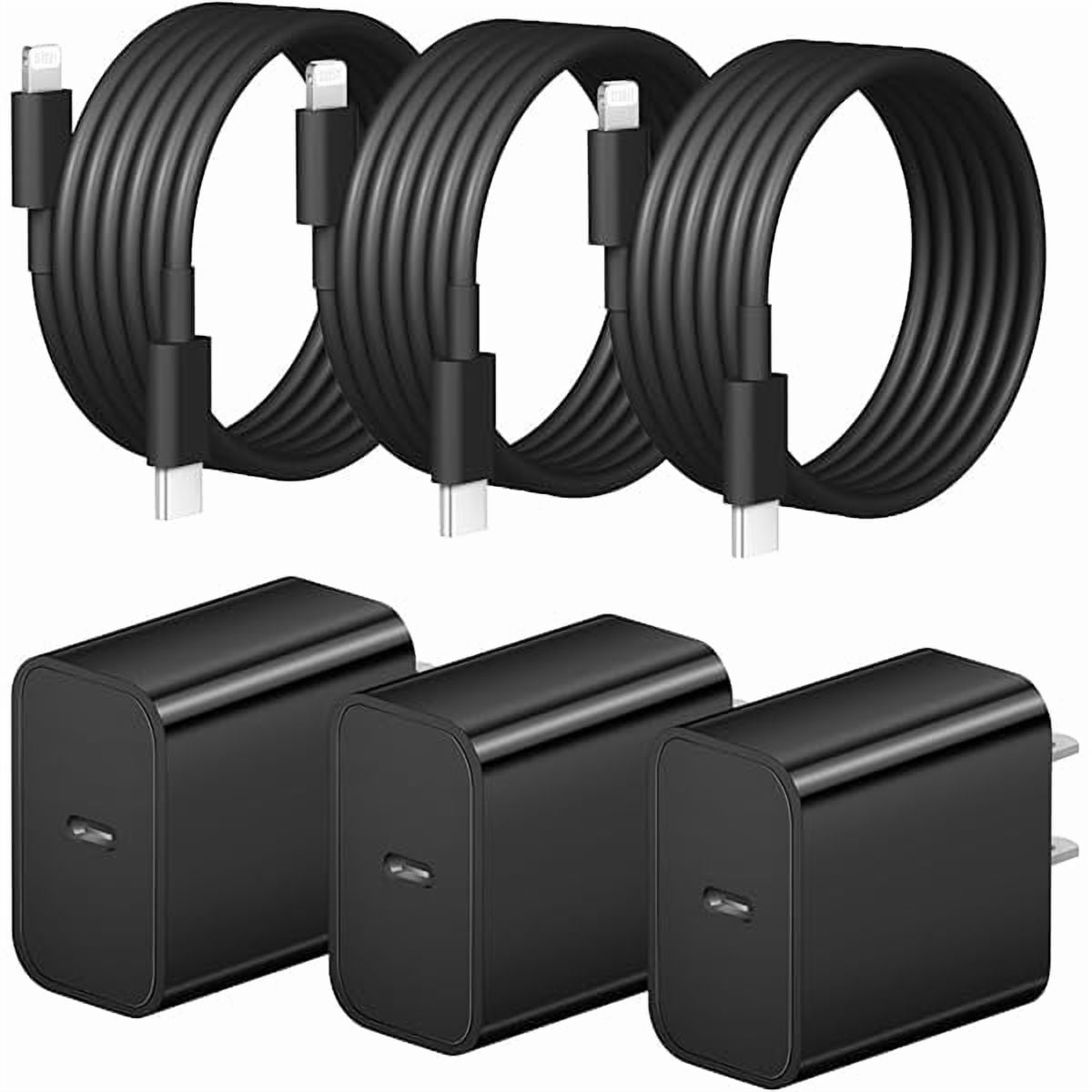 xzyuan iPhone Fast Charger 3+3Pack 20W USB C Wall Charger with 6FT Fast Charging Cable Compatible with iPhone 14/13/12/11/Pro/Pro Max-Black