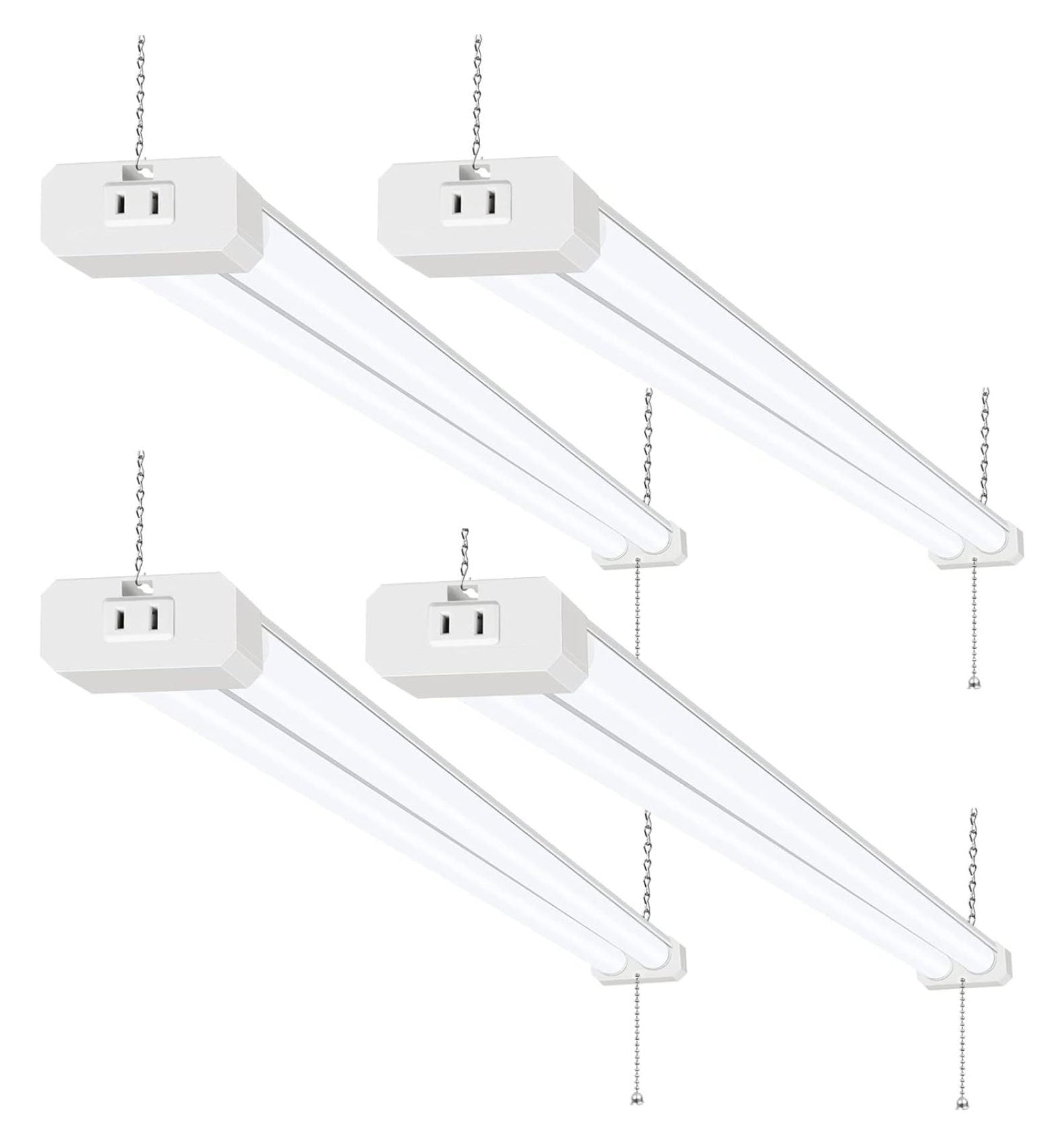 4-Pack White 4FT LED Shop Lights with Power Cord and Switch