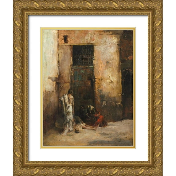y Carbo, Mariono Fortuny 20x24 Gold Ornate Wood Framed with Double Matting Museum Art Print Titled - Beggars by a Door