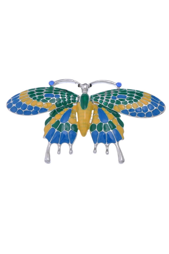 y Tone Blue Rhinestones Eyes Enamel Butterfly Insect Brooch Pin