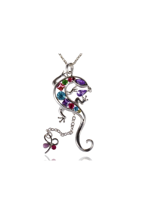 y Tone Multicolored Crystal Rhinestones Lizard Butterfly Pendant Necklace