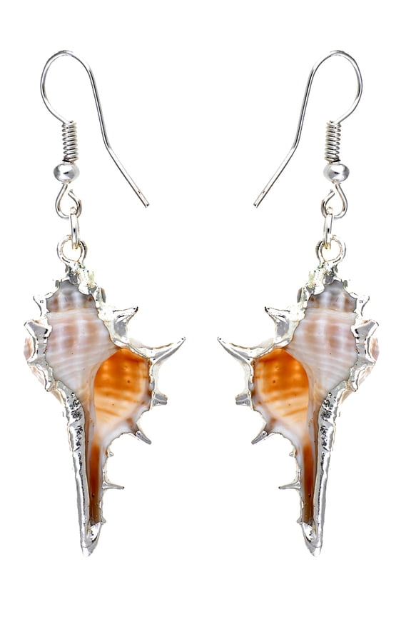 y Tone Nautical Spiky Peach White Ocean Conch Seashell Mermaid Dangle Drop Earrings