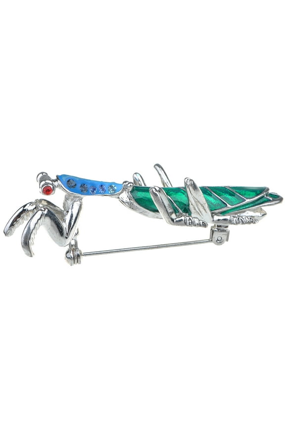 y Tone Ombre Blue Crystal Rhinestone Long Praying Mantis Insect Bug Brooch Pin