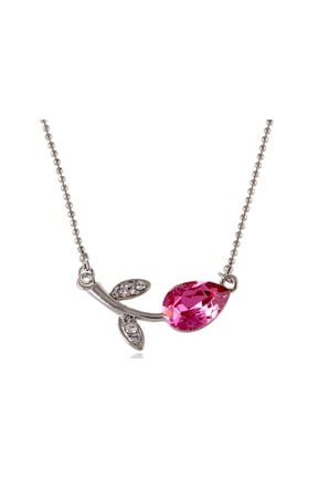 y Tone Rose Pink Single Petal Clear Crystal Rhinestone Flower Necklace