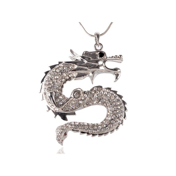 y Tone Shine Clear Crystal Rhinestones Dragon Animal Pendant Necklace