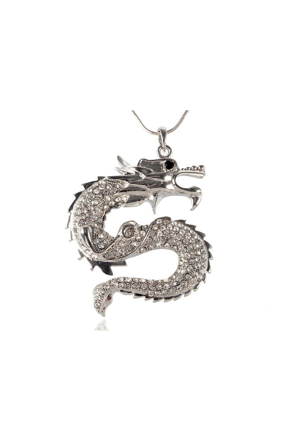 y Tone Shine Clear Crystal Rhinestones Dragon Animal Pendant Necklace