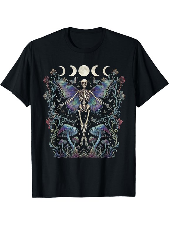 y2k Fairy Grunge Clothes Skeleton Mushroom Moon Moth Women T-Shirt