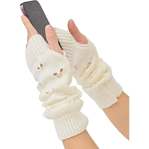 y2k Style Fingerless Gloves, Heart Knit Wool Arm Warmers with Floral Embroidery, Stacked Sleeve Arm Warmers, Gift for Outdoor, Skiing, Christmas Gift, Typing Sleeve Warmers